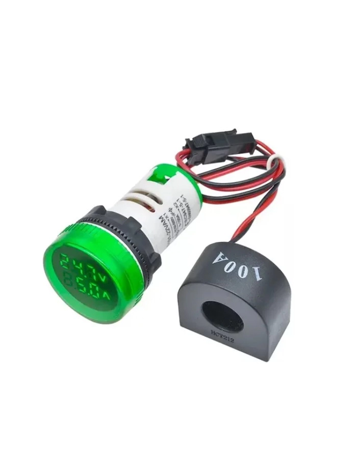 Amperimetro Aca diametro 22mm 100A (redondo) para panel Sanderson verde con trafo